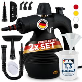 Пароочисник ручний Neighbor's Friend® Нова модель - потужний пароочисник, 3.5 Bar, кабель 4м, бак 350мл для авто, майстерні, дому та миття вікон (Пароочисник - Чорний - 2 шт. в наборі)