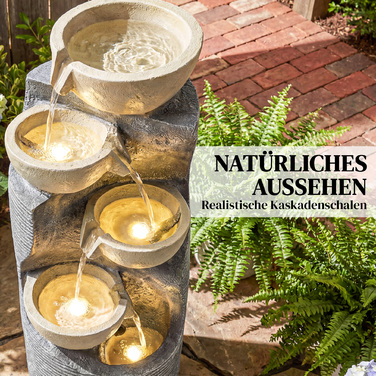 Багатоступеневий фонтан для саду на 5 ярусів з LED-підсвіткою та насосом, з імітацією каменю, регульований, розміри 33 x 31 x 80 см