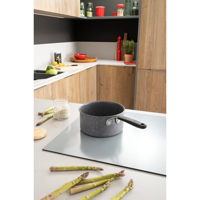Каструля Lagostina Tempra Mineral, Ø 16 см, з нержавіючої сталі та алюмінію, з мінеральним покриттям, силіконовий ручка, ефект каменю, для всіх джерел тепла