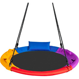 Шоукель-гніздо COSTWAY з подушкою та ручками, дитяча гойдалка з регульованим тросом 100-180 см, вантажопідйомність до 150 кг для дітей та дорослих, для використання в приміщенні та на вулиці, кольорова