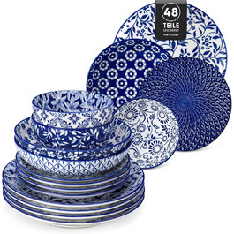 Набір кавових чашок Vancasso Selene, 6 шт., 360 мл, блакитно-білий вінтажний дизайн, для кави, молока, чаю та какао