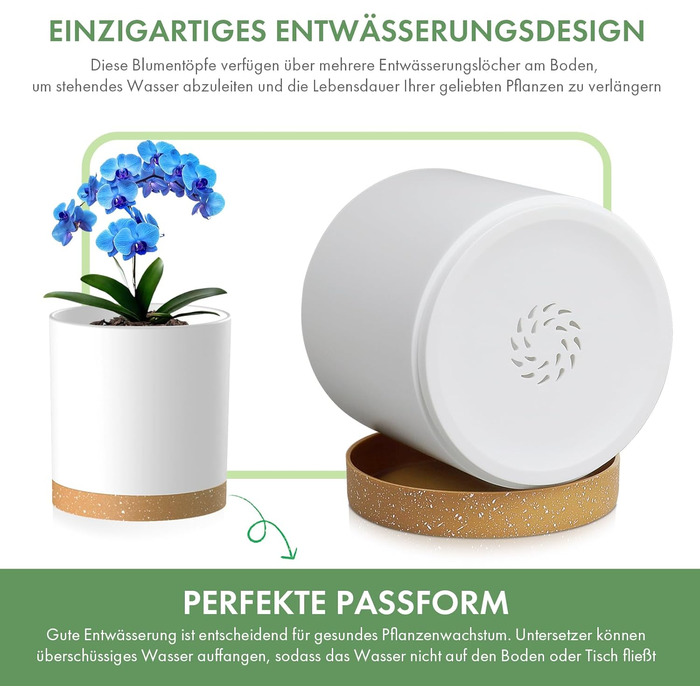 Набір горщиків для квітів з підставкою (5 шт.), 17.8/15.2/14/12.7/10.2 см, пластик, для дому та балкона, зелений з коричневим підставкою