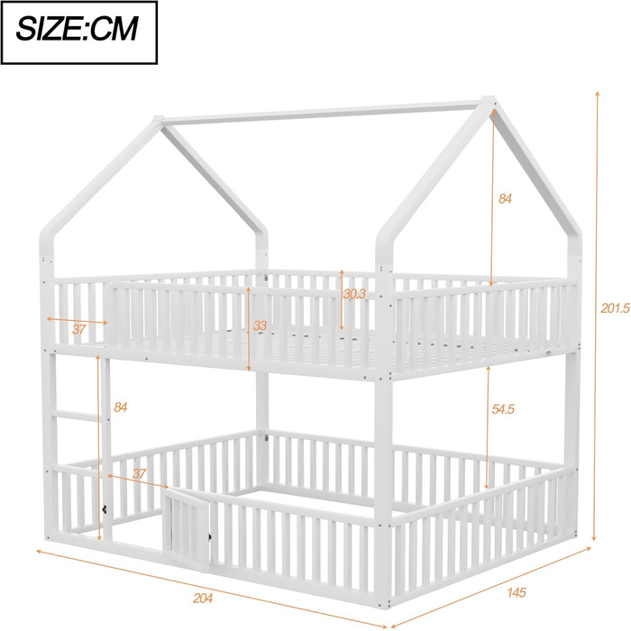 Двоярусне ліжко 140x200 для 2 дітей з лесенкою та бар'єром, металеве, з ламелями (біле)