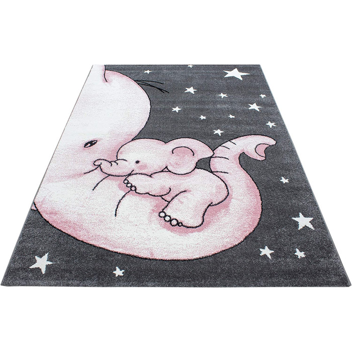 Дитячий килимок Elephant Design Pink - килимок з коротким ворсом Дитяча кімната для дівчаток і хлопчиків Easy Care Soft - Ігровий килимок, який можна прати Дитячий килимок Ігровий килимок Дитяча кімната (200 х 290 см, рожевий)