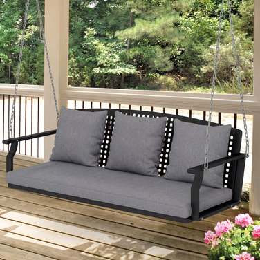 Гойдалка для веранди на 3 особи, садова гойдалка-лавка з 3 спинками, сидінням, кріпленням для підвішування, сірого кольору