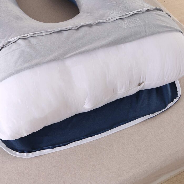 Подушка для вагітних SHANNA U-подібної форми XXL,велика подушка для годування, бічна подушка для сну, подушка для тіла U-подібної форми зі знімним і миється чохлом, Наволочка для вагітних 70 * 145 см, наволочка Shuangpin тибетського синього світло-сірого 