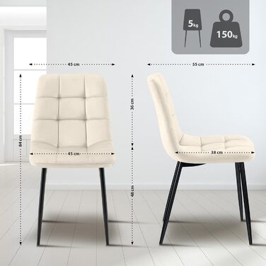 Набір з 4-х м'яких кухонних стільців CLP Asti, велюр, до 150 кг, колір: кремовий