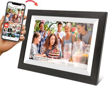 Цифровий фоторамка Cytem 10.1 дюйма | Wi-Fi, FrameO Software, 32GB, Сенсор руху, Автоматичне повороту, IPS 16:10, Touchscreen, Коричневе дерево