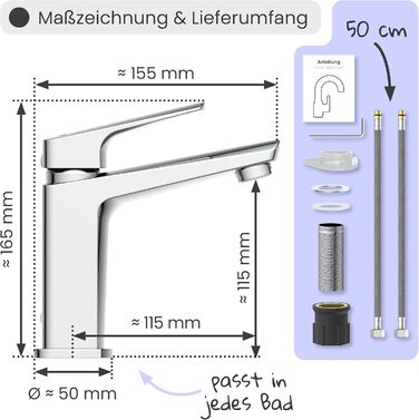 Змішувач для ванної кімнати Instmaier Amelie, хром, з одним важелем, з міді, для умивальника