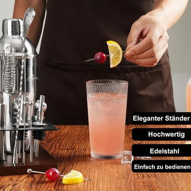 Набір бармена на 23 деталі з підставкою | Комплект шейкерів для коктейлів з інструментами: шейкер Мартіні, сито, ложка, мадлер, для дому, бару, вечірки (шоколадний)