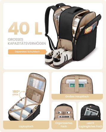 Чорний жіночий рюкзак LOVEVOOK 40L для подорожей з відділенням для ноутбука 17