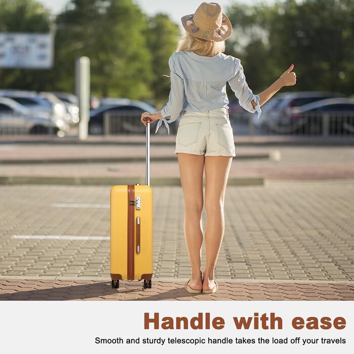 Набір валіз KONO: 4 валізи з ABS пластику, коліщата Spinner, TSA-замок, жовтий колір