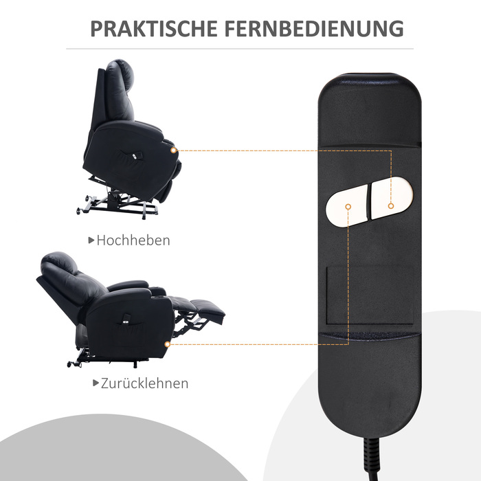 HOMCOM Recliner, реклайнер для телевізора з допоміжним пристроєм, з сумкою для зберігання, регульований кут, пульт дистанційного керування, 84 x 92 x 109 см, чорний| Аосом