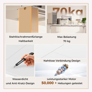 Регульований за висотою стіл Klicelor, електричний, з пам'яттю, 120x80 см, білий