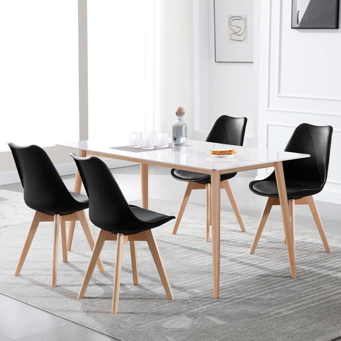 Крісла для їдальні WOLTU, 4 шт. в наборі, скандинавський стиль, штучна шкіра, масивне дерево, до 150 кг