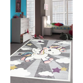 Дитячий килим CARPETIA, килимок для ігор, дитячий килим для дівчаток, Райдужний рожевий кремово-сірий єдиноріг, розмір 80x150 см (круглий 120 см)