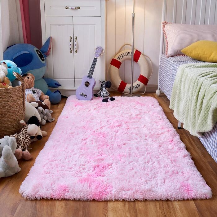 М'який пухнастий нековзний килим Evitany для спальні, ворсистий волохатий килим з високим ворсом для вітальні, довгий ворс (90 х 160 см, світло-рожевий)