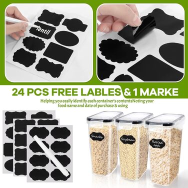 Набір контейнерів для зберігання 2.5л, BPA-free, для крупи, борошна, з етикетками та ручкою, 4 мірні ложки