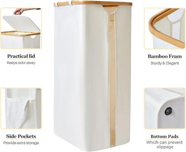 Кошик для білизни з кришкою, 100 л, з прозорим вікном, знімні мішки, для ванної, спальні, дому, іграшок, пральні (бежевий)