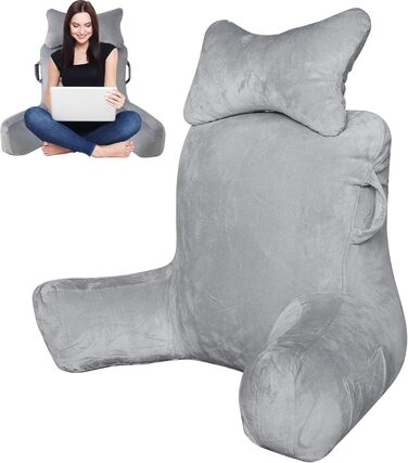 Лежанка для читання в ліжко для дорослих Suewidfay, 90x80 см, велика спинка з підголовником та підлокітником, комфортна подушка для читання в ліжко, диван або на підлогу