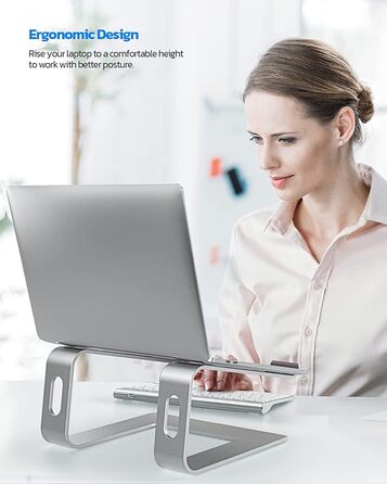 Підставка для ноутбука NULAXY, регульована, алюміній, сумісна з Dell, HP, Samsung, Lenovo (10-16 дюймів), чорний/сріблястий