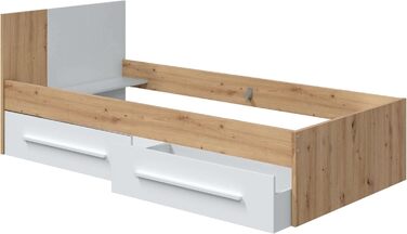 Ліжко дитяче Habitdesign Noa з 2 шухлядами, білий та дуб Nodi, 97x77x196 см (без ламелей)