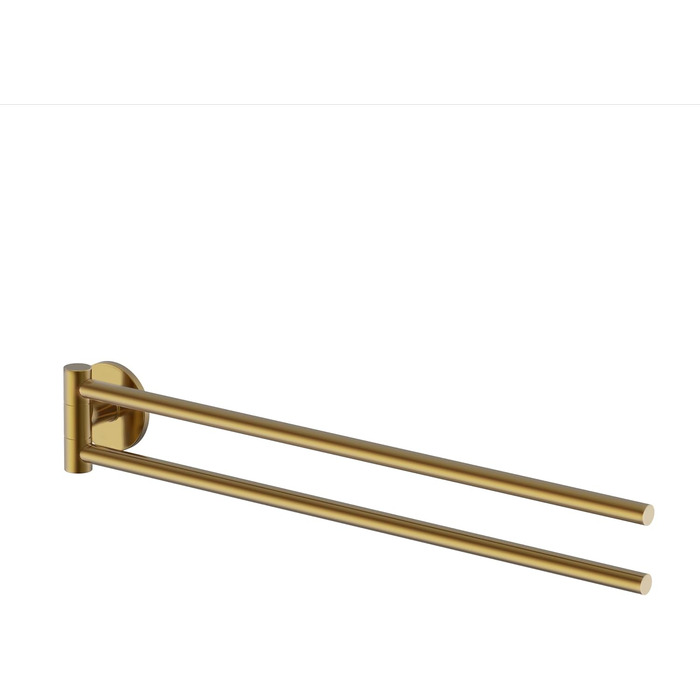 Тримач для рушників Lenz Juna, золото, 40 см, 2 поворотні руки, антифлерофільне покриття, монтаж на стіну (клей/свердління)