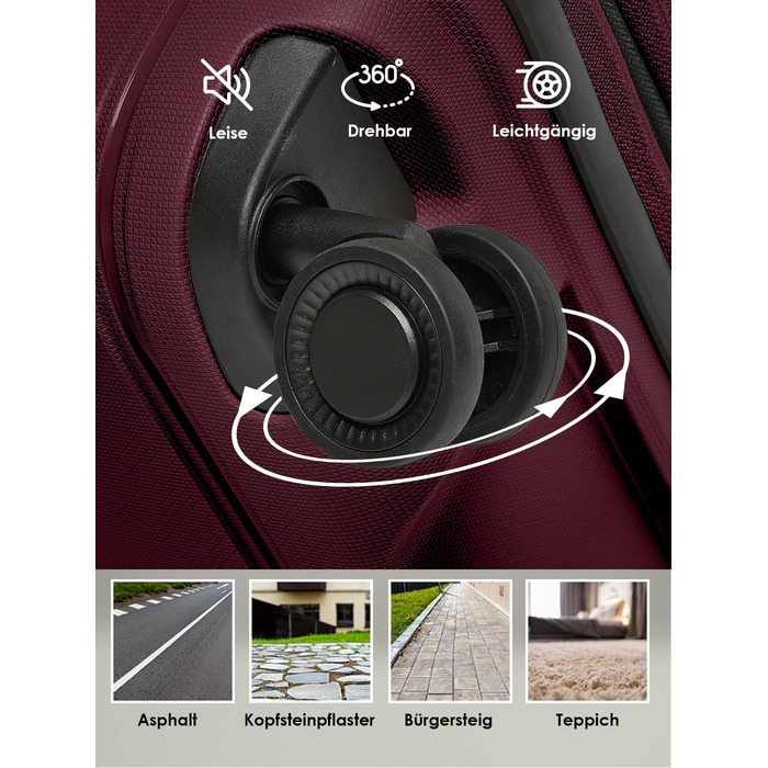 Набір валіз REDOLZ Hartschalen 3-в-1 | Розширювані, з TSA-замком | З міцного поліпропілену | Для жінок та чоловіків (Burgundy)