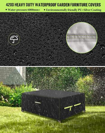 Накладка для садово-патіо меблів зимова, 420D Oxford, 250x150x90 см, водовідштовхуюча, UV-стійка, з вентиляційними отворами