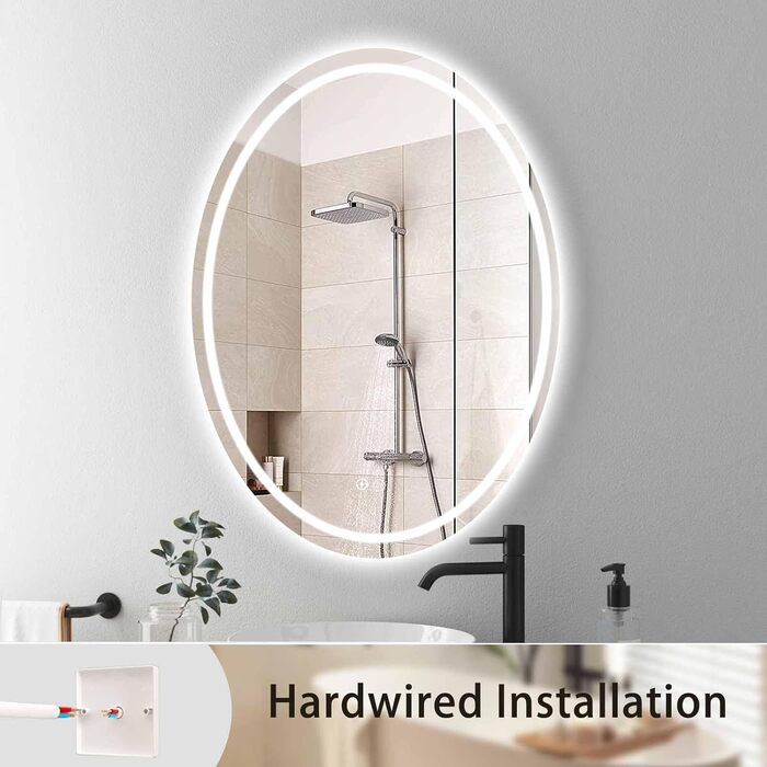 LED дзеркало для ванної кімнати 60x80 см, овальне з підсвічуванням, 3 кольори, регулювання яскравості, антизапарник