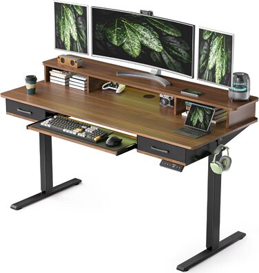 Регульований стіл WALKINGDESK для дому та офісу: електричний, з ящиками та підставкою для клавіатури, 160x60 см, білий