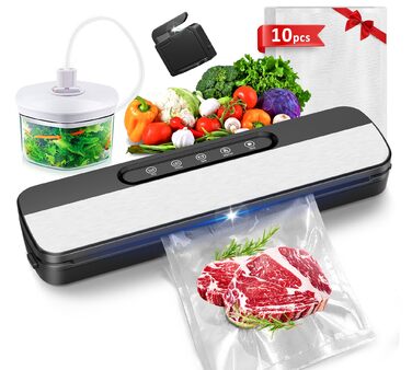 Вакууматор Raycial 7 в 1, вакуумний пакувальник для продуктів 145 Вт, пристрій для запаювання пакетів з набором мішків та шлангом, чорно-сріблястий