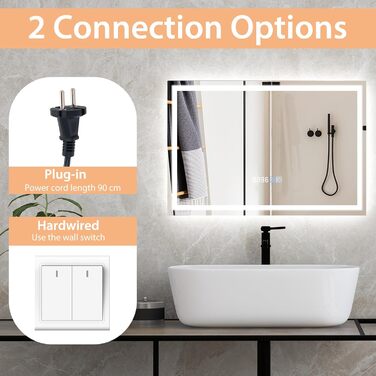 LED дзеркало для ванної кімнати Relax4Life з підсвічуванням, сенсорним вимикачем, протитуманним покриттям, регулюванням яскравості, 3 кольорами світла, індикатором часу та температури (60 x 60 см)