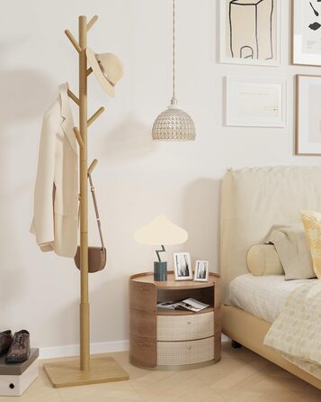 Вішалка для одягу Yawinhe у вигляді дерева з антиковзним покриттям, з масиву дерева, 180 см, 8 гачків, 3 регульовані висоти, для передпокою, 1 шт.