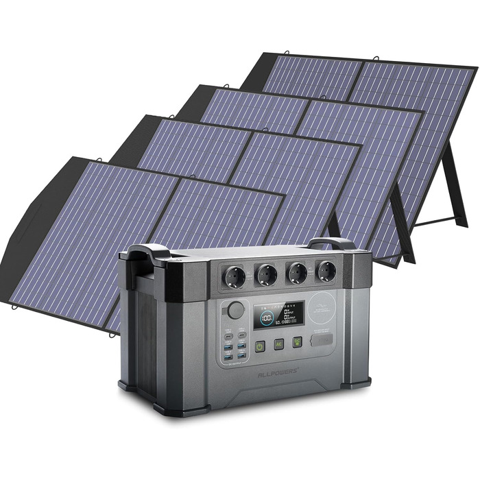 Портативна електростанція ALLPOWERS 2400W (4000W пік) з MPPT сонячною панеллю, 1451Wh, для кемпінгу, дому, RV, надзвичайних ситуацій (S2000 Pro+4xSP027)