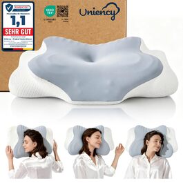 Ергономічна ортопедична подушка для шиї з ефектом пам'яті (Memory Foam) для всіх типів сну: на боці, спині та животі, синя