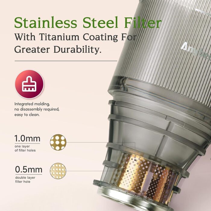 Anybear повільнодійний соковичавник 200W з великим завантажувальним отвором 110 мм | Покращена шнекова система | Tritan, BPA-free | Рецепти соків (срібний)