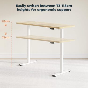 Регульований стіл FQ1 160x60 см з електропідйомом, з стільницею, для стоячи роботи, з комп'ютерним столом, гачком, блокуванням для дітей, функцією пам'яті для офісу та дому - Ahorn 160 x 60 см Білий + Ahorn