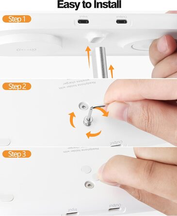 Підставка для навушників HiWe 3-в-1 з бездротовим зарядним пристроєм для телефону/AirPods/iWatch. Алюмінієва стійка, шкіряний підклад, ABS-основа, білий колір.