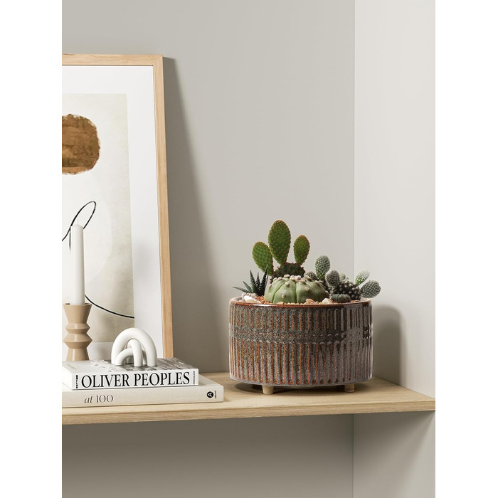 Набір горщиків для сукулентів LE TAUCI, 16,5+20 см, кераміка, для дому, з дренажними отворами, сучасний циліндричний дизайн, набір 2 шт., реактивна глазур чорного кольору