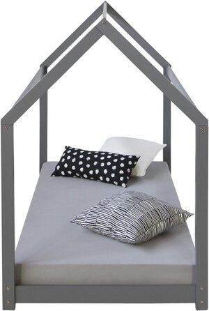 Дитяче ліжко Montessori Homestyle4u 90x200 см, сірий колір, з ламелями, з дерева (сосна)