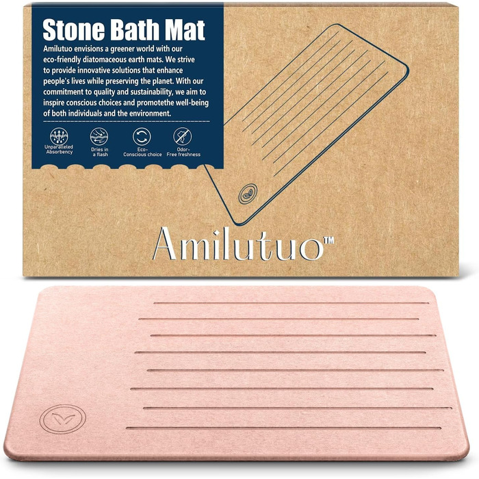 Килимок для ванни з каменю Amilutuo, нековзний, швидковисихаючий (60x39 см, рожевий)