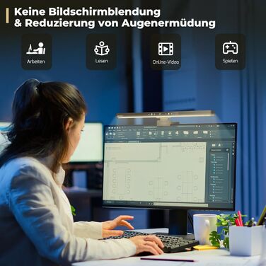 LED лампа для комп'ютера USB, світлодіодна стрічка для монітора, сенсорна настільна лампа з пам'яттю та регулюванням яскравості, 5 колірних температур, для дому та офісу, сучасний дизайн