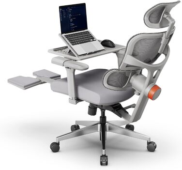 Офісне крісло Newtral Ergonomic NT002 з регульованою підголівником та підлокітниками (сірий), знімний стіл