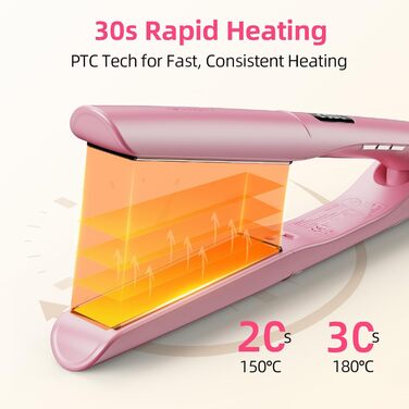 Випрямляч для волосся 2-в-1 Dekuri: випрямлення та завивання, з титановою пластиною, швидкий нагрів за 30 секунд, LED дисплей, іонізація, для жінок, чорний (рожевий)