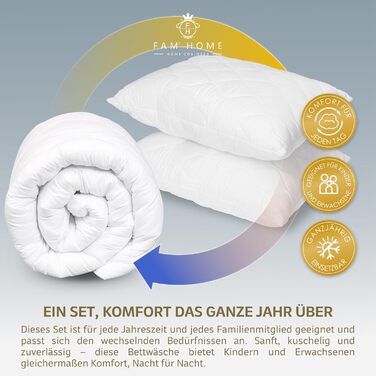 Комплект постільної білизни Fam' Home 200x200 см та 2 подушки 80x80 см – комплект для 2 осіб, антиалергенний, мікрофібра, Oeko-Tex® сертифікат, машинне прання