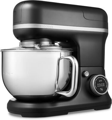 Кухонна машина MEDION MD18430: 3-в-1 (міксер, м'ясорубка, кухонний комбайн), 5 л чаша з нержавіючої сталі, 1200 Вт, подрібнювач, нарізувач, цифровий дисплей, чорний