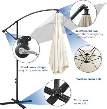 Садова парасолька від сонця Alu Ampelschirm з рукою-курбом, діаметр 300 см, бежева, з UV-захистом та водовідштовхувальним покриттям