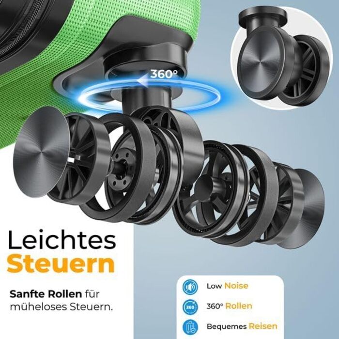 Набір валіз KESSER® 3 шт. | ABS валізи з кодовим замком, ваговою шалькою та органайзером для документів, 360° колеса | Ручна поклажа та великі валізи для подорожей та бізнесу (Apple Green)