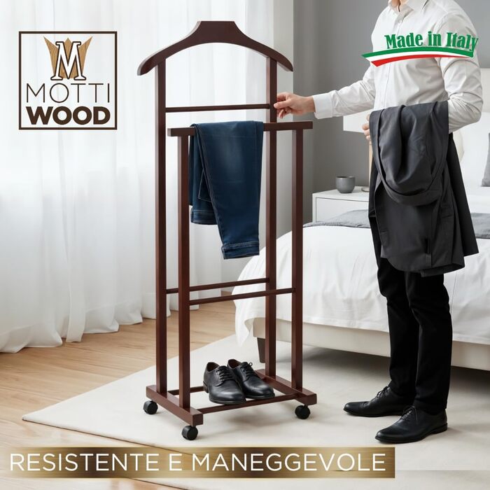 Дзеркало-вішалка для одягу Mottiwood, бук, горіх, подвійний стійкий дзеркало-вішалка з 4 колесами
